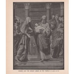 Simeon & Infant Jesus / Blessed Art Thou Among Women Bible Print Antique 1880s